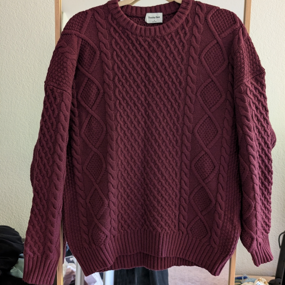 Sunday Best Women's Cable Knit Crewneck Sweater in Wine